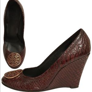 Brown & Gold Tory Burch Wedges